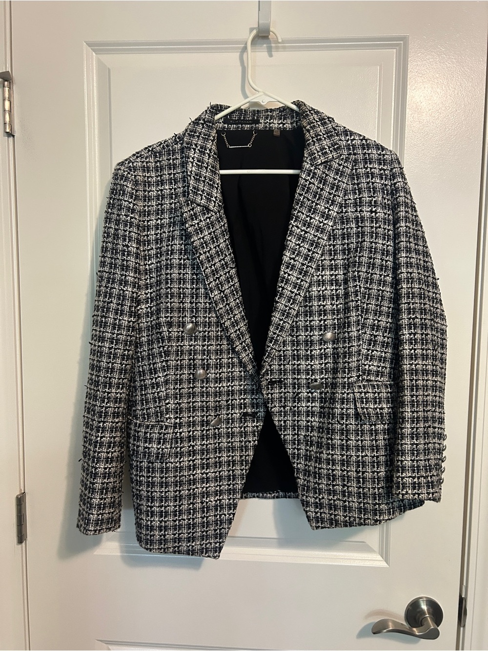 Elie Tahari Black & White Tweed Double-Breasted Blazer